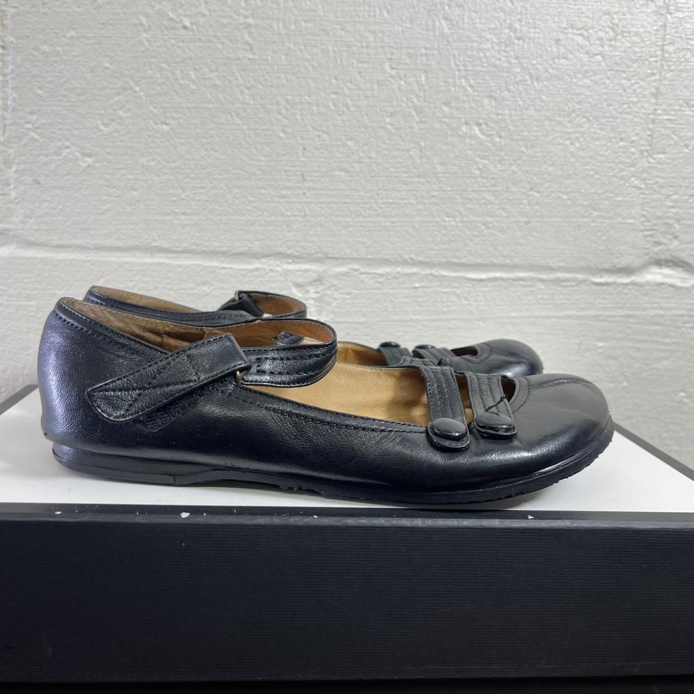 Miz Mooz Devi Mary Jane Black Leather Comfort Flats Strappy Button Women's 8